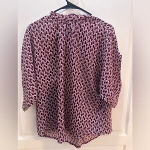 Beautiful crimson and white blouse with back neck tie